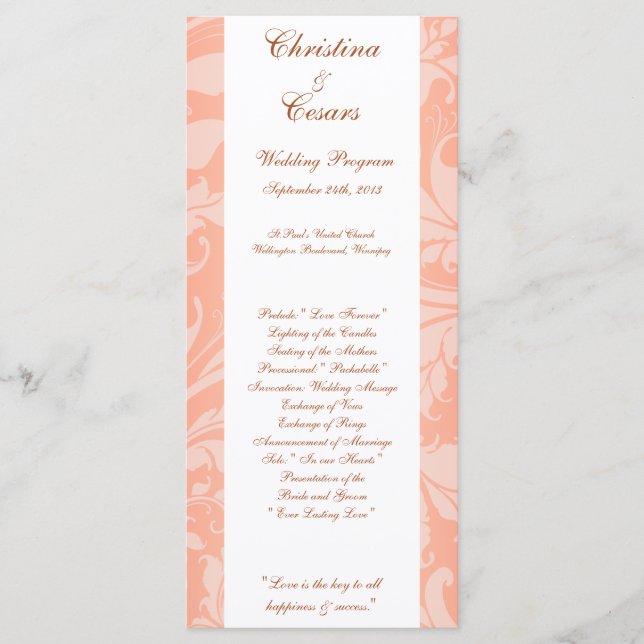 25 4x9 Programa de Casamento Rosa castanho em cor  (Frente)
