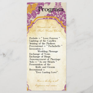 25 4x9 Programa de Casamento Roxo Imprensa Dourada