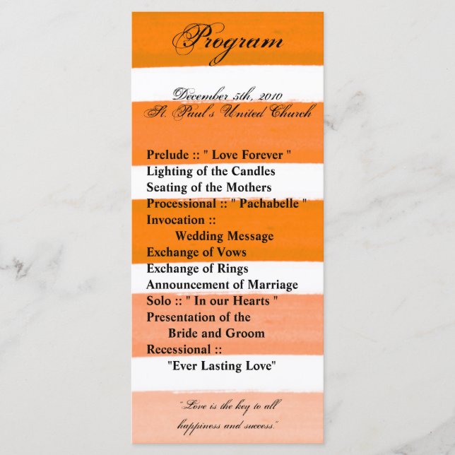 25 4x9 Programa de Casamento Stripe Orane Line Fad (Frente)