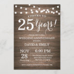 25: Aniversário de Casamento Convite para Madeira<br><div class="desc">Convite de 25 Casamento de Aniversário. Fundo Rustic Wood. Luzes de Corda. 1rua, segundo, 3º, 4º, 5, 10º, 15, 20, 25, 35º, 45º, 45º, 50º, 55º, 60º, 65º, 70, 75º, 80, Qualquer Ano. Aniversário Adulto. Mulher ou Festa de aniversário masculina. Para mais personalização, clique no botão "Personalizar" e use nossa...</div>