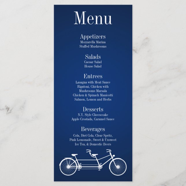 25 Cartões de menu Bicicleta dupla azul Marinho (Frente)