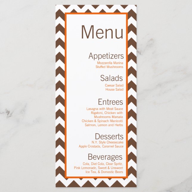 25 Cartões de menu Brown Orange Chevron Name Foco (Frente)