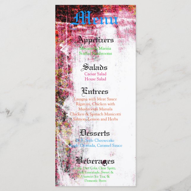 25 Cartões de menu cor rosa-quente do mancha-preto (Frente)