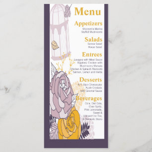 25 Cartões de menu Gaiola de aves de Rosa de ameix