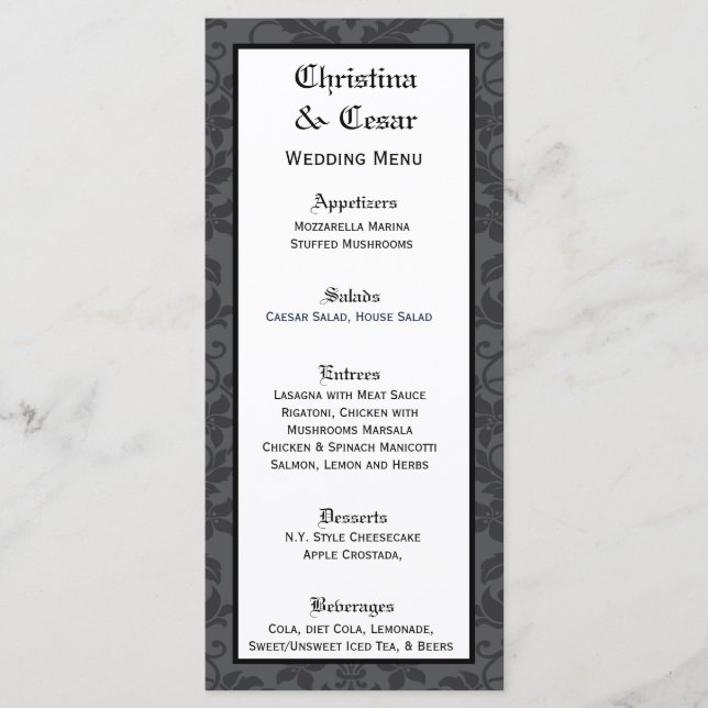 25 Cartões de menu Impressão gótico preto (Frente)