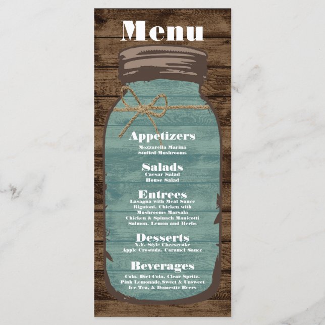 25 Cartões de menu Mason Jar Barn Wood Country Rus (Frente)
