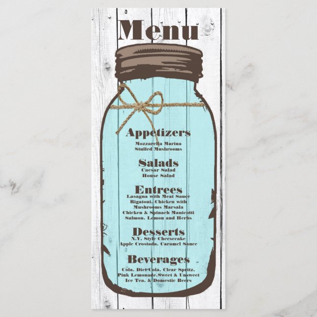 25 Cartões de menu Mason Jar Wood Country Rustic (Frente)