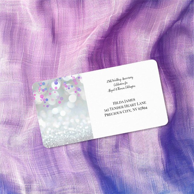 25 Etiqueta de Endereço de Devolução de Aniversári (25th Silver Wedding Anniversary (bokeh) return address label)