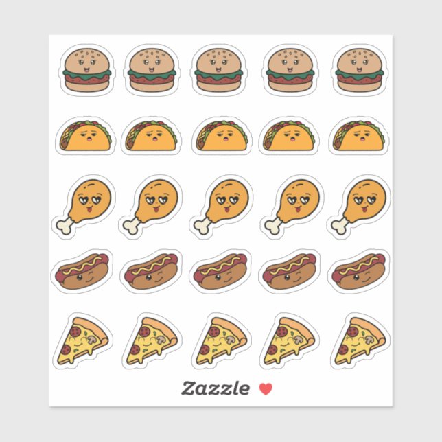 25 Folha de Adesivos de Comida Rápida Fofos Kawaii (Folha)