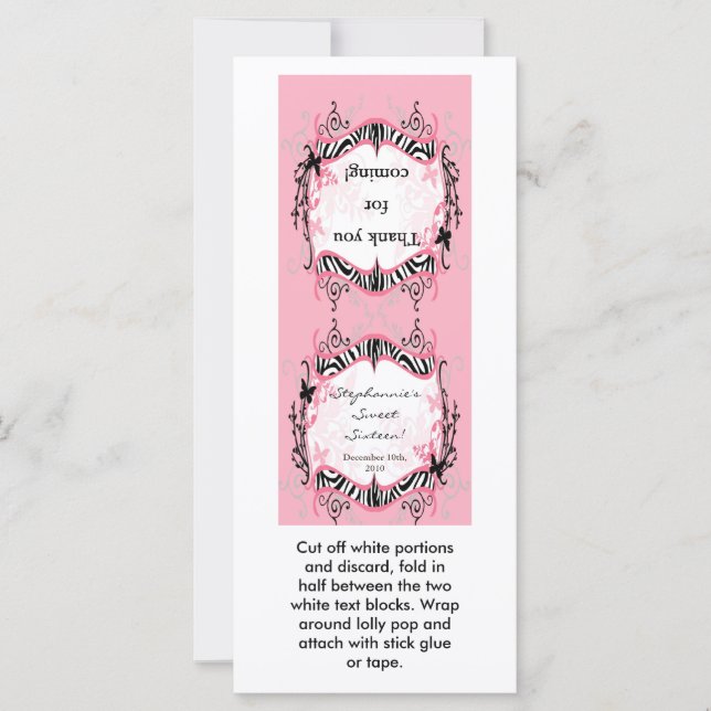 25 Lollipop Topper Girly Butterfly Zebra Print (Frente)