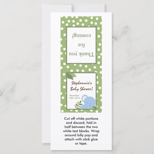 25 Lollipop Topper Safari Jungle Elephant Green (Frente)