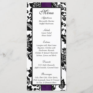 25 Menu Casamento tema damasco Floral Preto/Roxo