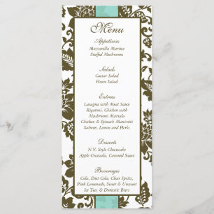25 Menu de Casamento tema damasco Floral Castanho/