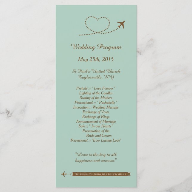 25 Programas Blue Airplane Heart Wedding (Frente)