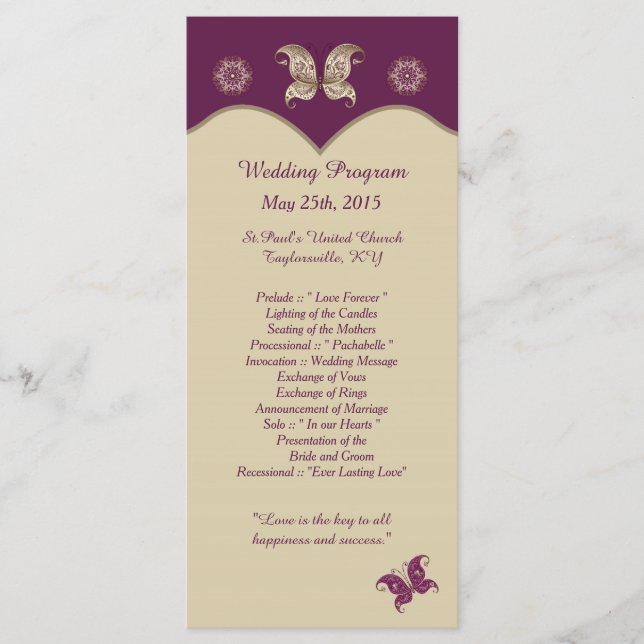 25 Programas de Casamento de Borboletas Douradas R (Frente)