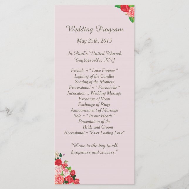 25 Programas de Casamento Floral de Pik e Rosa ver (Frente)