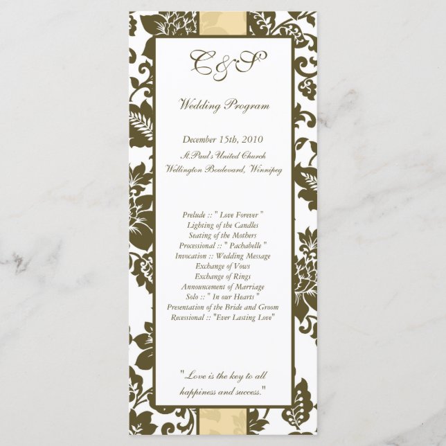 25 Programas De Casamento tema damasco Floral Cast (Frente)