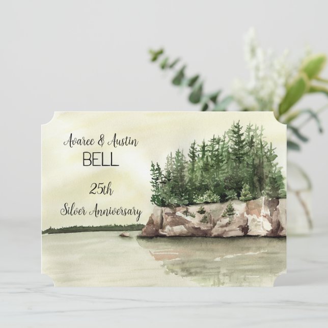 25 Wedding Anniversário Green Lake and Forest (Em pé/Frente)