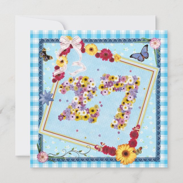 27ª flores do Convite de aniversário, borboletas (Frente)