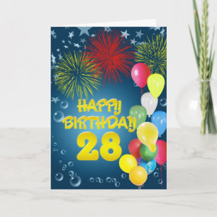28º Cartão de aniversário com fogos de artifício e