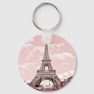 2,25" torre Eiffel básica do rosa do chaveiro do
