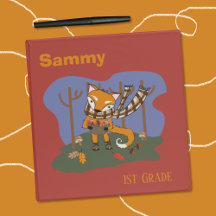 Cartoon Fox Kid School Binder com Grau