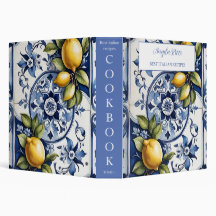 Cookbook com limão de azulejos azuis italianos da
