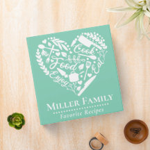 Cute Mint Green Family Name Heart Recipiente Cookb