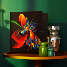 Padrão de Abstrato de Arte Floral Azul Laranja Mod