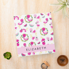 2.54cm Fichário Padrão Tropical, Flamingos, Flores, Seu Nome