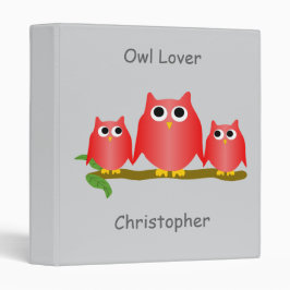 2.54cm Fichário Red Owls Design Any Colour Background Personalised