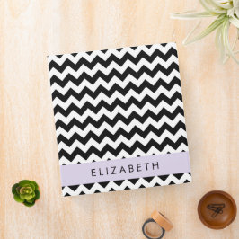 2.54cm Fichário Zigzag preto-e-branco, padrão Chevron, seu nome