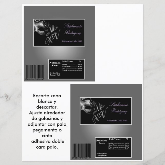 2 Amplos Bares de Hershey Mis XV Silver (Frente)