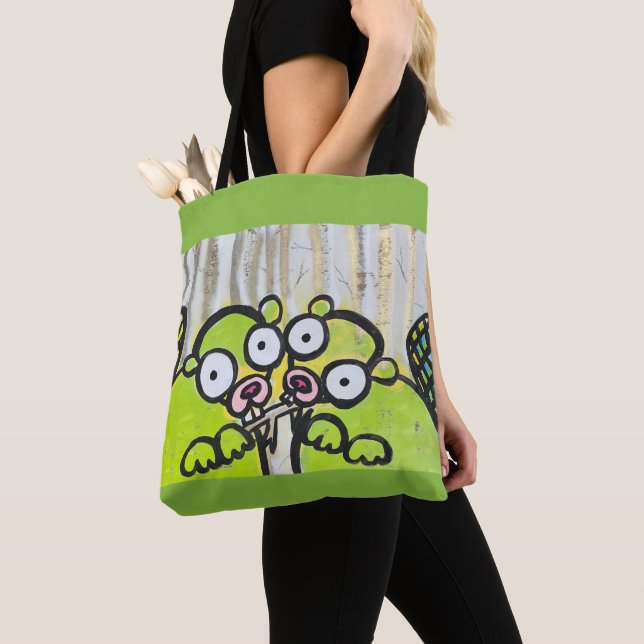 2 Beavers Green Tote Bag (Close Up)