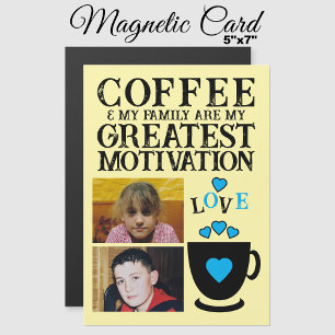 2 café fotográfico e cartão magnético azul familia