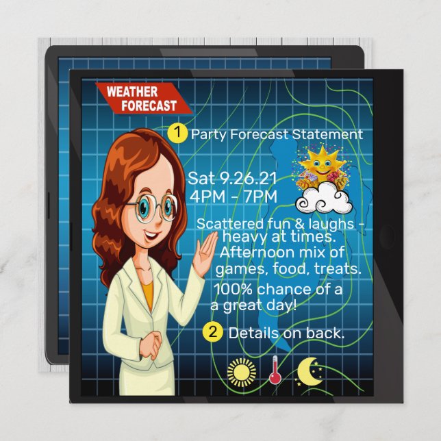 #2 Convite de festa Diversão na Previsão (Frente/Verso)