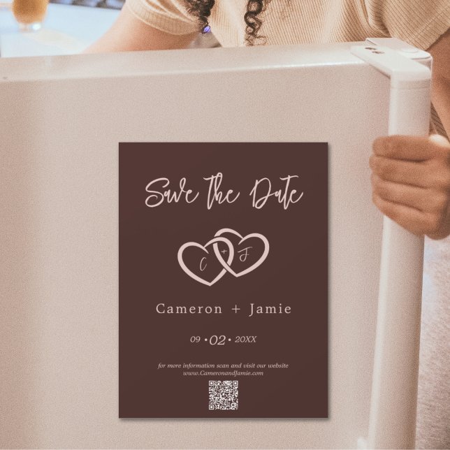 2 Corações com Imã salve a data Inicial (2 Hearts with Initials Save the Date Magnet)