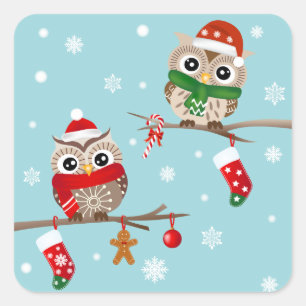 2 corujas no Natal ramificam etiquetas