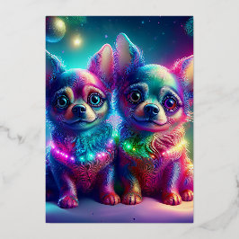 2 Filhotes de Chihuahua em Cena Colorida de Natal