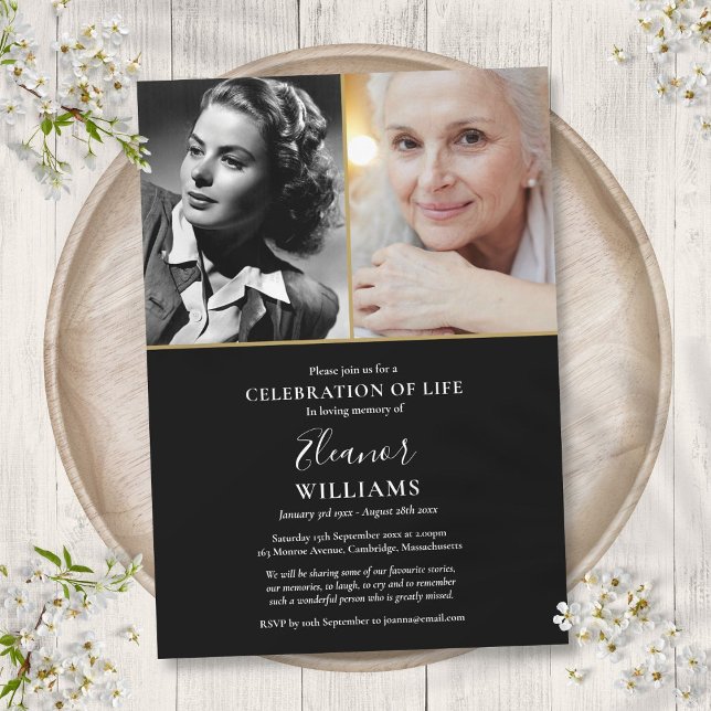 2 Foto de Celebração da Vida Convite Funeral (2 Photo Celebration of Life Funeral Invitation)