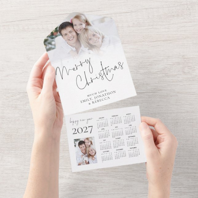 2 Fotos Calendário 2026 Natal Tudo em um Cartão (Aba destacável)