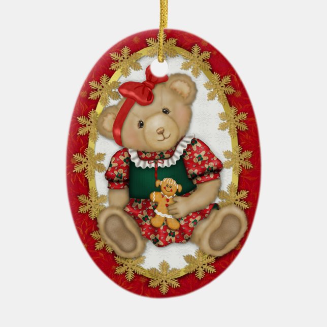 2 Lado - Ornamento do Urso de Teddy com Feliz (Frente)