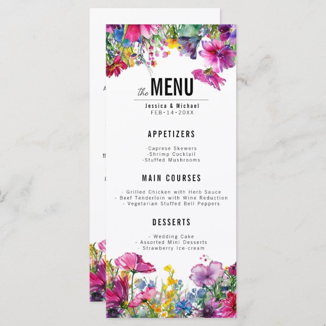 2 menu de casamento Meadow Bloom (Frente/Verso)