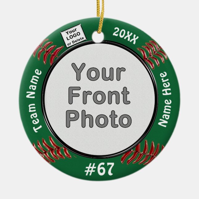 2 Ornamentos de Softball em Fotos e Logotipo, Suas (Frente)