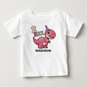 2-Rex Camisa Rosa de Dinossauro para Menina de 2 A