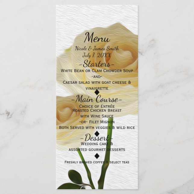 2 Rosas Pintadas de Branco Elegante Cartão de Menu (Frente)