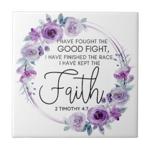 2 Timothy 4:7 Eu mantive a fé Purple Floral
