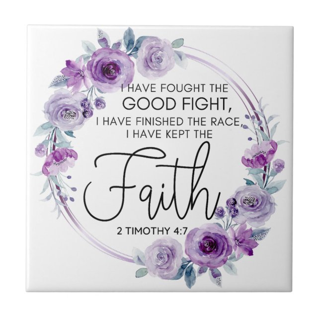 2 Timothy 4:7 Eu mantive a fé Purple Floral (Frente)