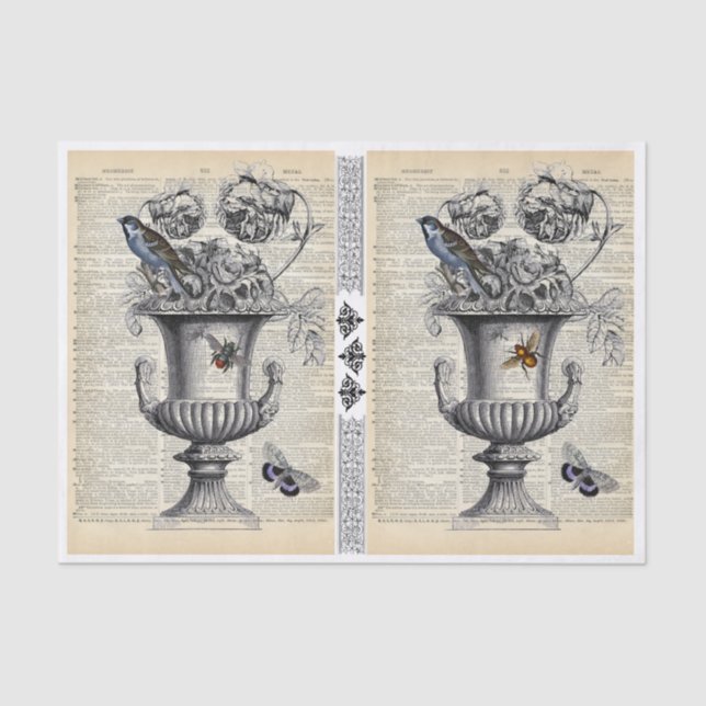 2 Urnas Florais em uma folha Papel Tecido de Desli (Frente )