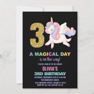 3º Arco-Íris Unicórnio Convites de Aniversário Neg
